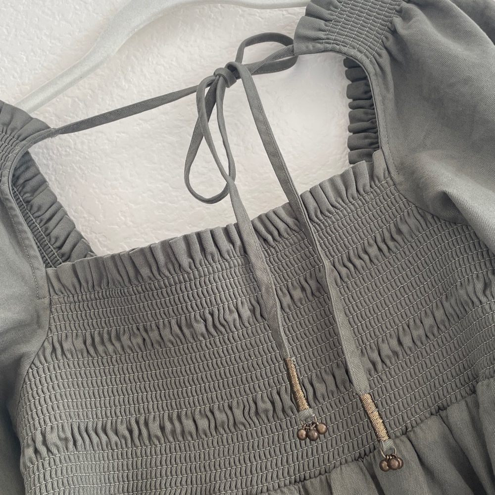 Free People Olive Green Smocked Mini This is Everything Dress size SP - Picture 6 of 9